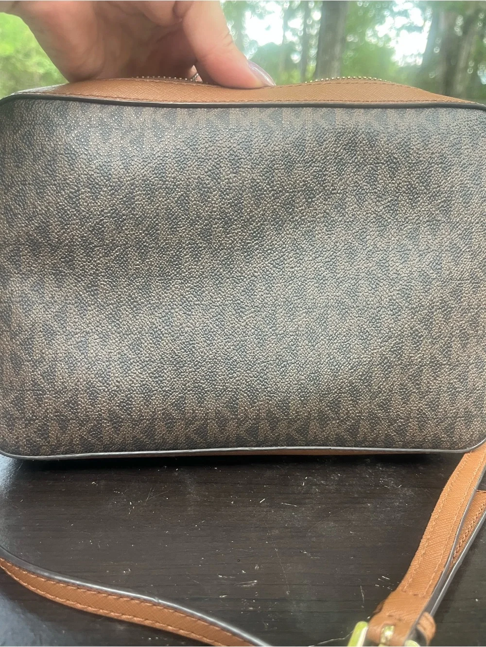 Michael Kors Jet Set Large Printed Signature Logo Crossbody Bag Brown